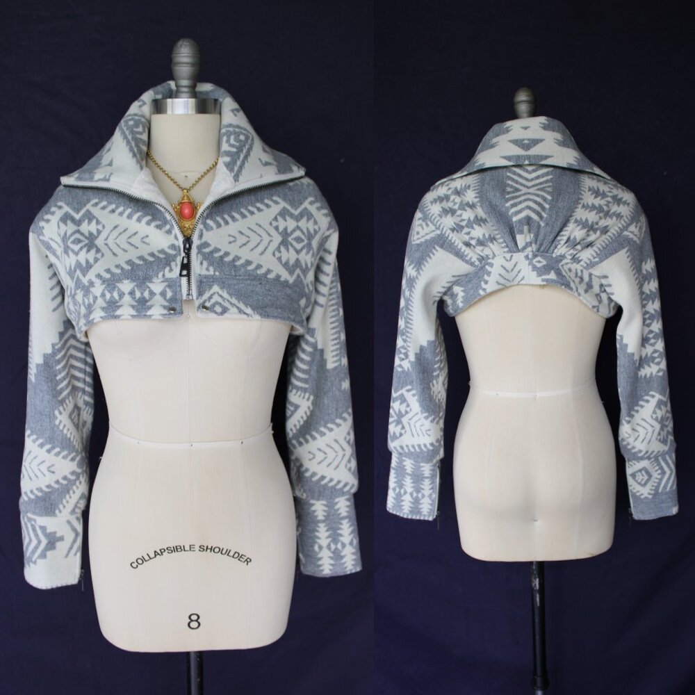 Pendleton Silver Bark wool blanket Hand crafted shrug bolero jacket Aztec Indian